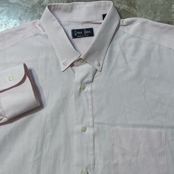 Vintage Gitman Bros Shirt Mens 16.5 Pink Striped All Cotton Pinstripes USA - Picture 1 of 11